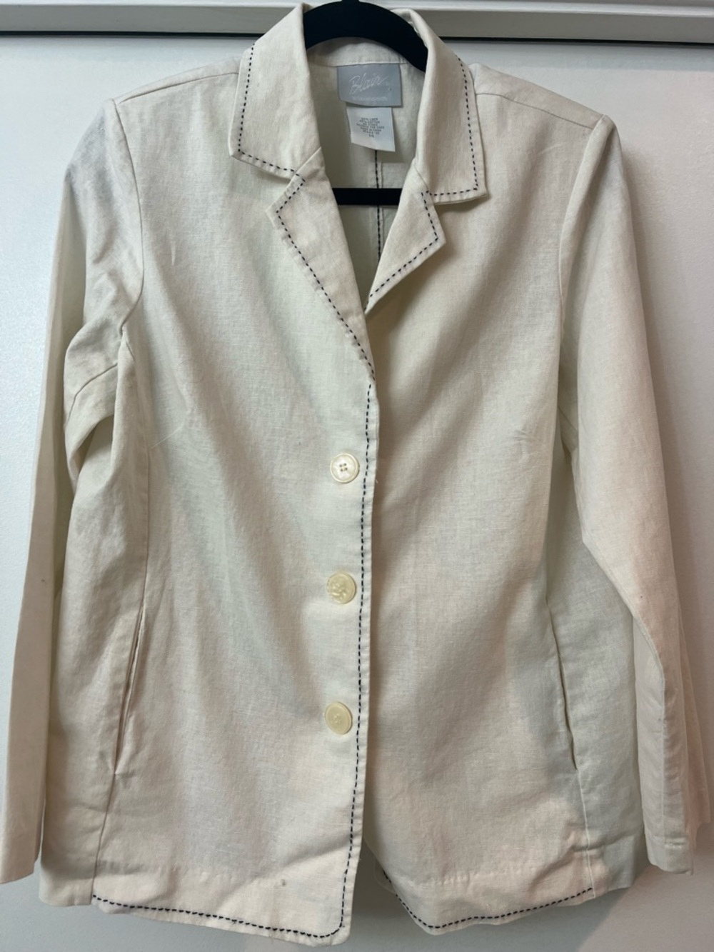Blair Cream Linen Cotton Blend  Womens Blazer with Contrast Topstitching